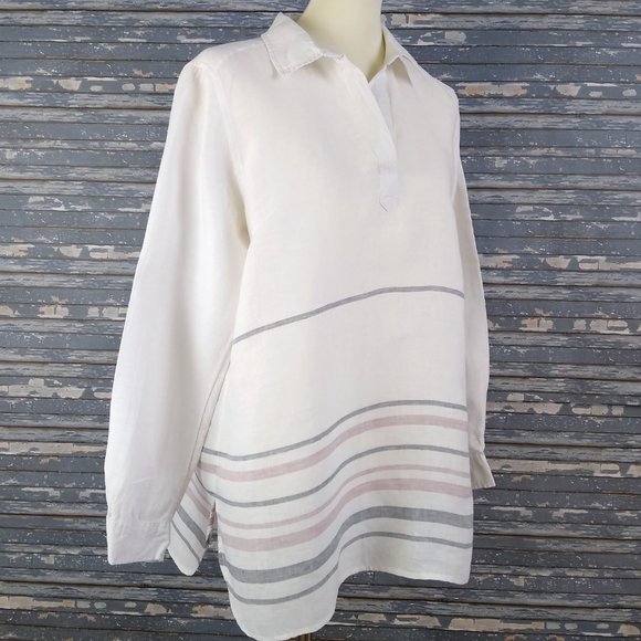 Tahari Tops - Tahari Linen Oversize White Striped Top Size Med
